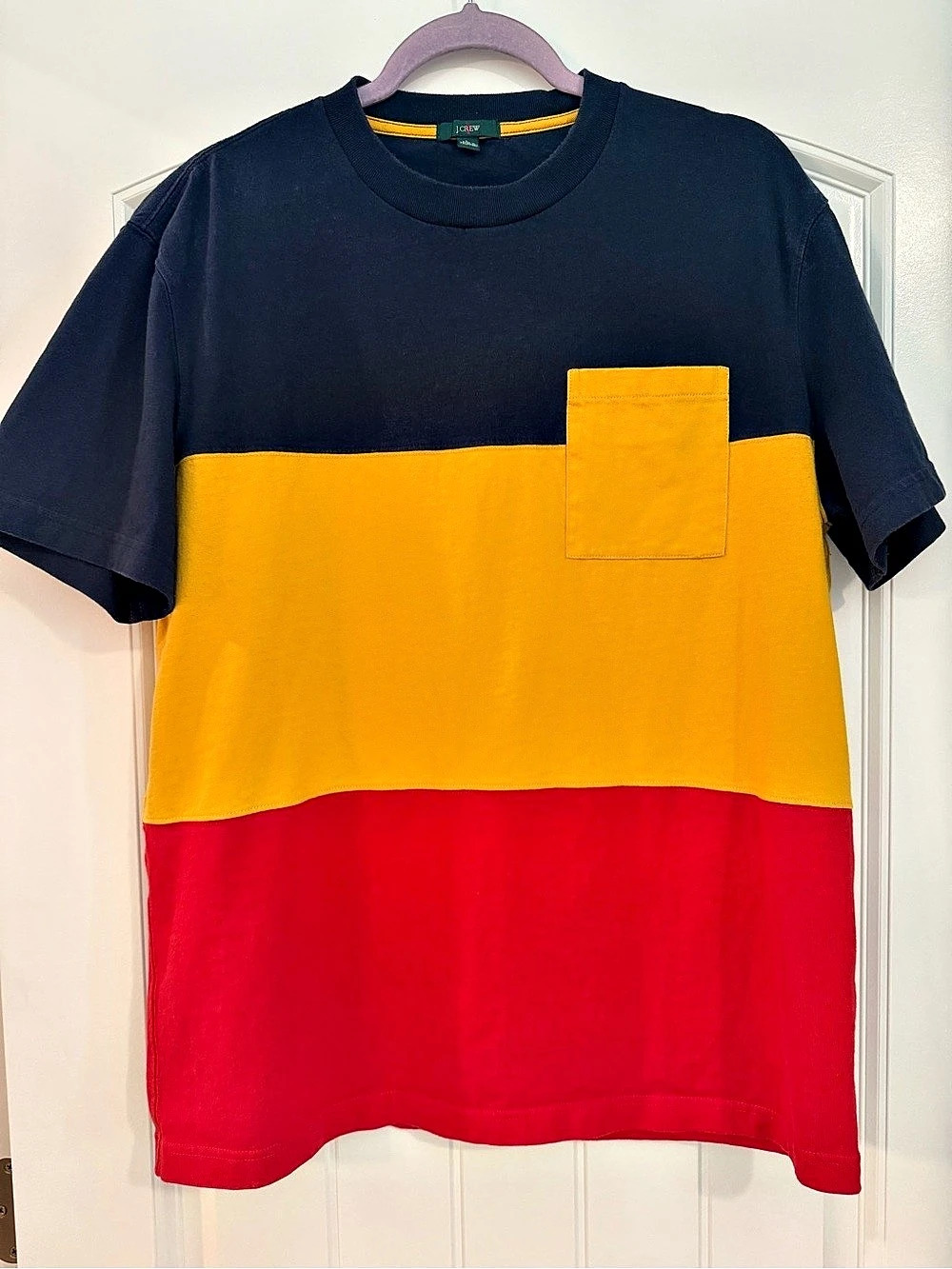 J.Crew Colorblock Pocket T-Shirt Large Navy Yellow Red Retro